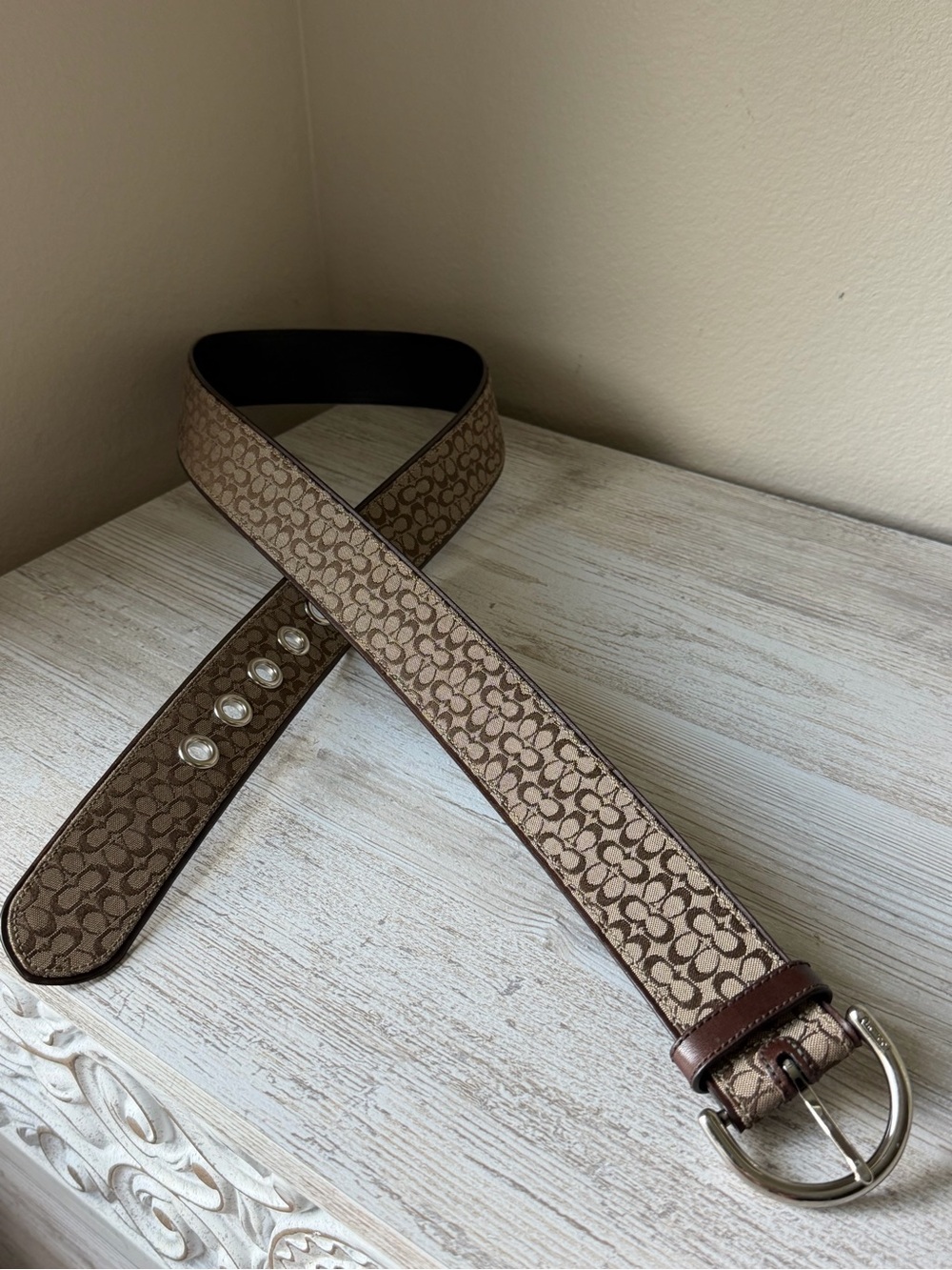 Women's / Unisex Vintage Coach Signature Canvas Leather Belt